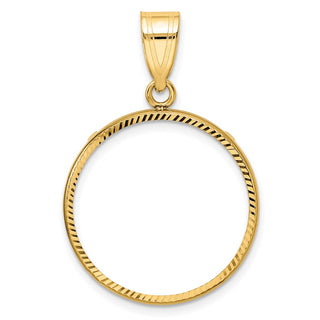 14k Polished and Diamond-cut 21.6mm Prong Coin Bezel Pendant - Fits US $5 Bald Eagle, US $5 Congressional, US $5 Liberty, and Other Coins