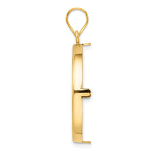 14k Yellow Gold Polished and Diamond-cut 25.0mm Prong Coin Bezel Pendant