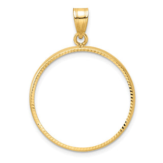 14k Yellow Gold Polished and Diamond-cut 25.0mm Prong Coin Bezel Pendant
