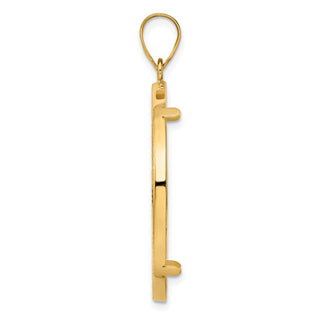 14k Yellow Gold Polished and Diamond-cut 32.0mm Prong Coin Bezel Pendant
