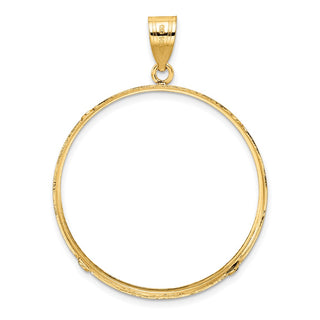14k Yellow Gold 32.7mm Diamond-cut Prong Coin Bezel Pendant - Fits 1 oz American Eagle, 1 oz Krugerrand, and Other Coins