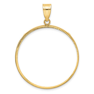 14k Yellow Gold 32.7mm Diamond-cut Prong Coin Bezel Pendant - Fits 1 oz American Eagle, 1 oz Krugerrand, and Other Coins