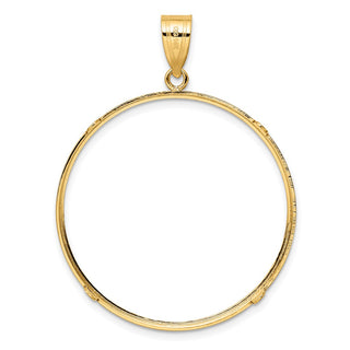 14k Yellow Gold Polished and Diamond-cut 34.2mm Prong Coin Bezel Pendant