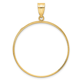 14k Yellow Gold Polished and Diamond-cut 34.2mm Prong Coin Bezel Pendant