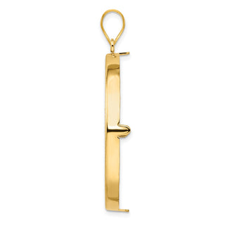 14k Yellow Gold Polished and Diamond-cut 37.0mm Prong Coin Bezel Pendant