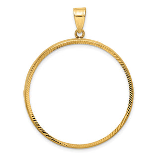 14k Yellow Gold Polished and Diamond-cut 37.0mm Prong Coin Bezel Pendant