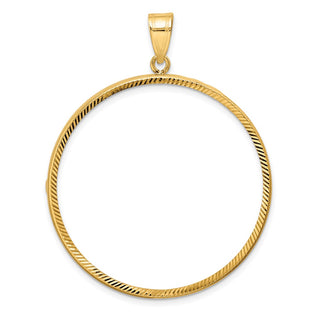 14k Yellow Gold Polished and Diamond-cut 38.1mm Prong Coin Bezel Pendant