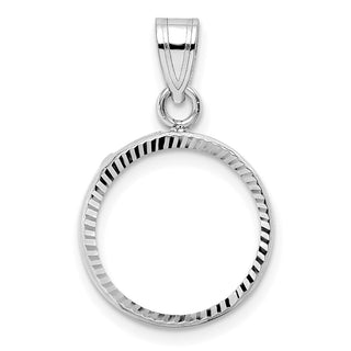 14k White Gold Polished and Diamond-cut 14.0mm Prong Coin Bezel Pendant