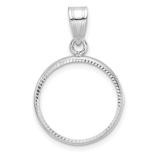 14k White Gold Polished and Diamond-cut 16.5mm Prong Coin Bezel Pendant