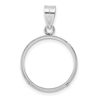 14k White Gold Polished and Diamond-cut 18.0mm Prong Coin Bezel Pendant