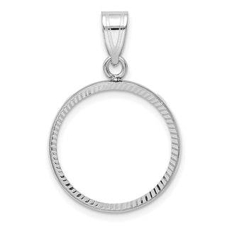 14k White Gold Polished and Diamond-cut 18.0mm Prong Coin Bezel Pendant
