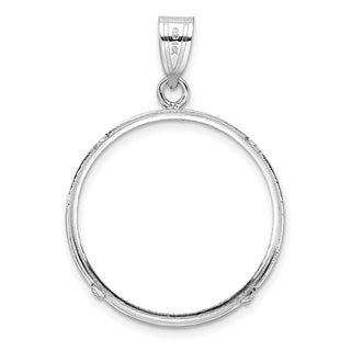 14k White Gold Polished and Diamond-cut 22.0mm Prong Coin Bezel Pendant
