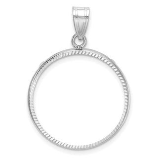 14k White Gold Polished and Diamond-cut 22.0mm Prong Coin Bezel Pendant - Fits 1/4 oz American Eagle and Other Coins