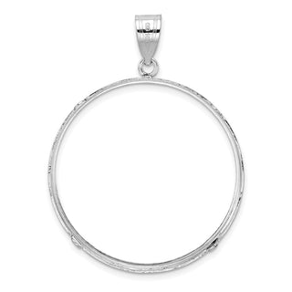 14k White Gold Polished and Diamond-cut 32.7mm Prong Coin Bezel Pendant