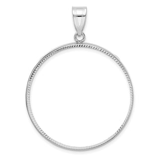 14k White Gold Polished and Diamond-cut 32.7mm Prong Coin Bezel Pendant