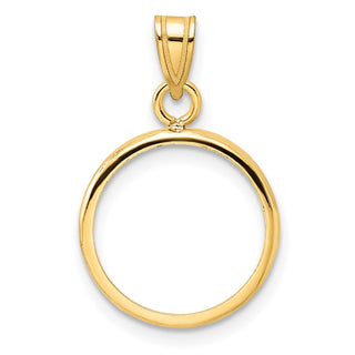 14k Yellow Gold 14mm Polished Prong Coin Bezel Pendant - Fits 1/20 oz Maple Leaf and Other Coins