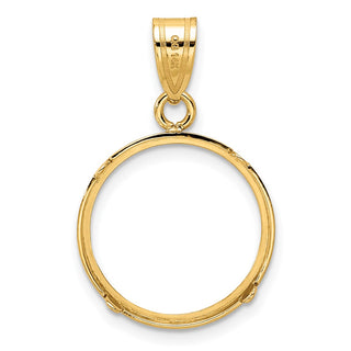 14k Yellow Gold 16mm Polished Prong Coin Bezel Pendant - Fits 1/10 oz Maple Leaf, Maple Leaf, and Other Coins