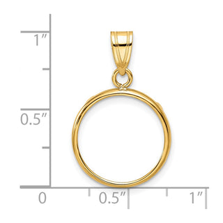 14k Yellow Gold 16mm Polished Prong Coin Bezel Pendant - Fits 1/10 oz Maple Leaf, Maple Leaf, and Other Coins