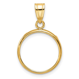 14k Yellow Gold 16mm Polished Prong Coin Bezel Pendant - Fits 1/10 oz Maple Leaf, Maple Leaf, and Other Coins