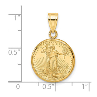 14k Polished Mounted 1/10oz American Eagle Prong Coin Bezel Pendant