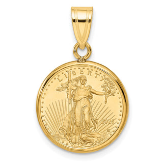 14k Polished Mounted 1/10oz American Eagle Prong Coin Bezel Pendant