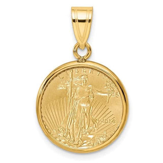 14k Polished Mounted 1/10oz American Eagle Prong Coin Bezel Pendant