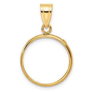 10k Yellow Gold Polished 16.5mm Prong Coin Bezel Pendant - Fits 1/10 oz American Eagle and 1/10 oz Krugerrand