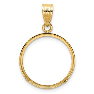 14k Yellow Gold 18mm Polished Prong Coin Bezel Pendant - Fits 1/10 oz Cat, 1/10 oz Panda, and US Dime