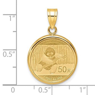 14k Yellow Gold Polished Prong Mounted 1/10 oz Panda Coin Pendant / Necklace 16.5 mm