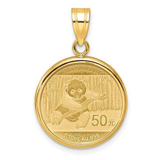 14k Yellow Gold Polished Prong Mounted 1/10 oz Panda Coin Pendant / Necklace 16.5 mm