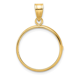 14k Yellow Gold 19.5mm Polished Prong Coin Bezel Pendant - Fits 1 Rand, 10 Mark Friedrich, Half Sovereign, and Other Coins