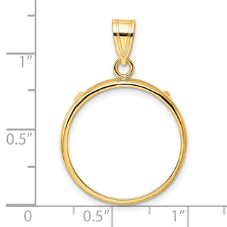 14k Yellow Gold 20.2mm Polished Prong Coin Bezel Pendant - Fits 1/4 oz Maple Leaf