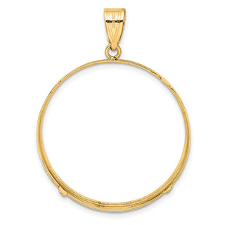 14k Yellow Gold 32.7mm Polished Prong Coin Bezel Pendant - Fits 1 oz American Eagle, 1 oz Cat, and 1 oz Krugerrand