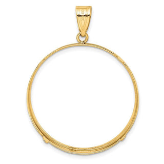 14k Yellow Gold 32.7mm Polished Prong Coin Bezel Pendant - Fits 1 oz American Eagle, 1 oz Cat, and 1 oz Krugerrand
