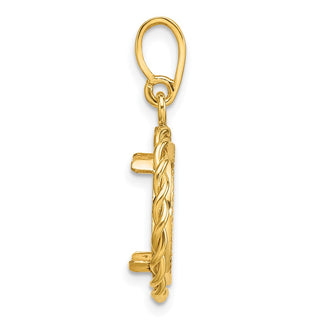 14k Yellow Gold Diamond-cut with Twisted Wire 13.0mm Prong Coin Bezel Pendant - Fits 2 Pesos