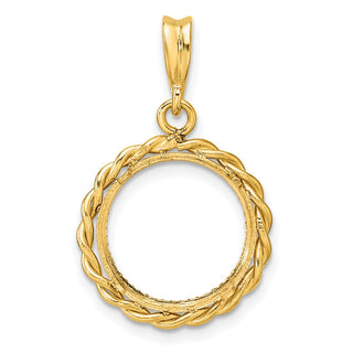14k Yellow Gold Diamond-cut with Twisted Wire 13.0mm Prong Coin Bezel Pendant - Fits 2 Pesos