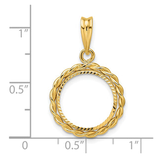 14k Yellow Gold Diamond-cut with Twisted Wire 13.0mm Prong Coin Bezel Pendant - Fits 2 Pesos