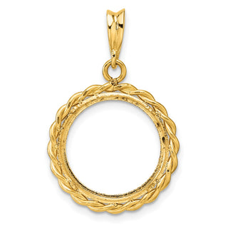 14k Yellow Gold Diamond-cut with Twisted Wire 15.0mm Prong Coin Bezel Pendant - Fits US $1 Type 2