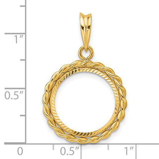 14k Yellow Gold Diamond-cut with Twisted Wire 15.0mm Prong Coin Bezel Pendant - Fits US $1 Type 2