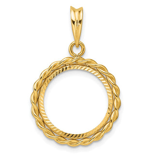 14k Yellow Gold Diamond-cut with Twisted Wire 15.0mm Prong Coin Bezel Pendant - Fits US $1 Type 2