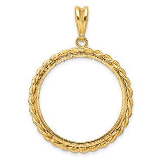 14k Yellow Gold Diamond-cut with Twisted Wire 27.0mm Prong Coin Bezel Pendant - Fits 1/2 oz American Eagle, US $10 Liberty, and Other Coins