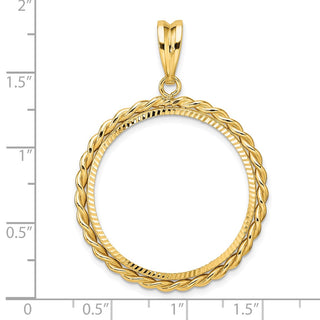 14k Yellow Gold Diamond-cut with Twisted Wire 27.0mm Prong Coin Bezel Pendant - Fits 1/2 oz American Eagle, US $10 Liberty, and Other Coins