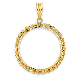 14k Yellow Gold Diamond-cut with Twisted Wire 27.0mm Prong Coin Bezel Pendant - Fits 1/2 oz American Eagle, US $10 Liberty, and Other Coins