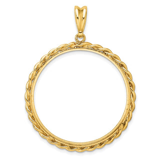 14k Yellow Gold Diamond-cut with Twisted Wire 32.0mm Prong Coin Bezel Pendant - Fits 1 oz Australian Nugget, 1 oz Kangaroo, 1 oz Panda, and Other Coins