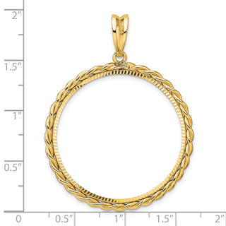 14k Yellow Gold Diamond-cut with Twisted Wire 32.0mm Prong Coin Bezel Pendant - Fits 1 oz Australian Nugget, 1 oz Kangaroo, 1 oz Panda, and Other Coins