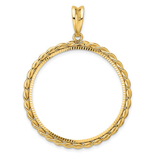 14k Yellow Gold Diamond-cut with Twisted Wire 32.0mm Prong Coin Bezel Pendant - Fits 1 oz Australian Nugget, 1 oz Kangaroo, 1 oz Panda, and Other Coins