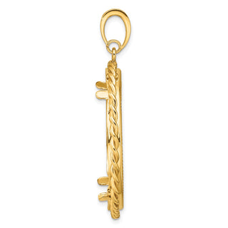 14k Yellow Gold Diamond-cut with Twisted Wire 32.7mm Prong Coin Bezel Pendant - Fits 1 oz American Eagle, 1 oz Cat, and 1 oz Krugerrand