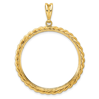 14k Yellow Gold Diamond-cut with Twisted Wire 32.7mm Prong Coin Bezel Pendant - Fits 1 oz American Eagle, 1 oz Cat, and 1 oz Krugerrand
