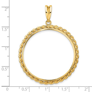 14k Yellow Gold Diamond-cut with Twisted Wire 32.7mm Prong Coin Bezel Pendant - Fits 1 oz American Eagle, 1 oz Cat, and 1 oz Krugerrand