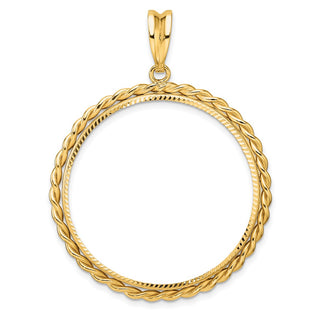 14k Yellow Gold Diamond-cut with Twisted Wire 32.7mm Prong Coin Bezel Pendant - Fits 1 oz American Eagle, 1 oz Cat, and 1 oz Krugerrand